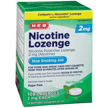 H-E-B Nicotine Lozenge Stop Smoking Aid - 2 mg, 108 ct