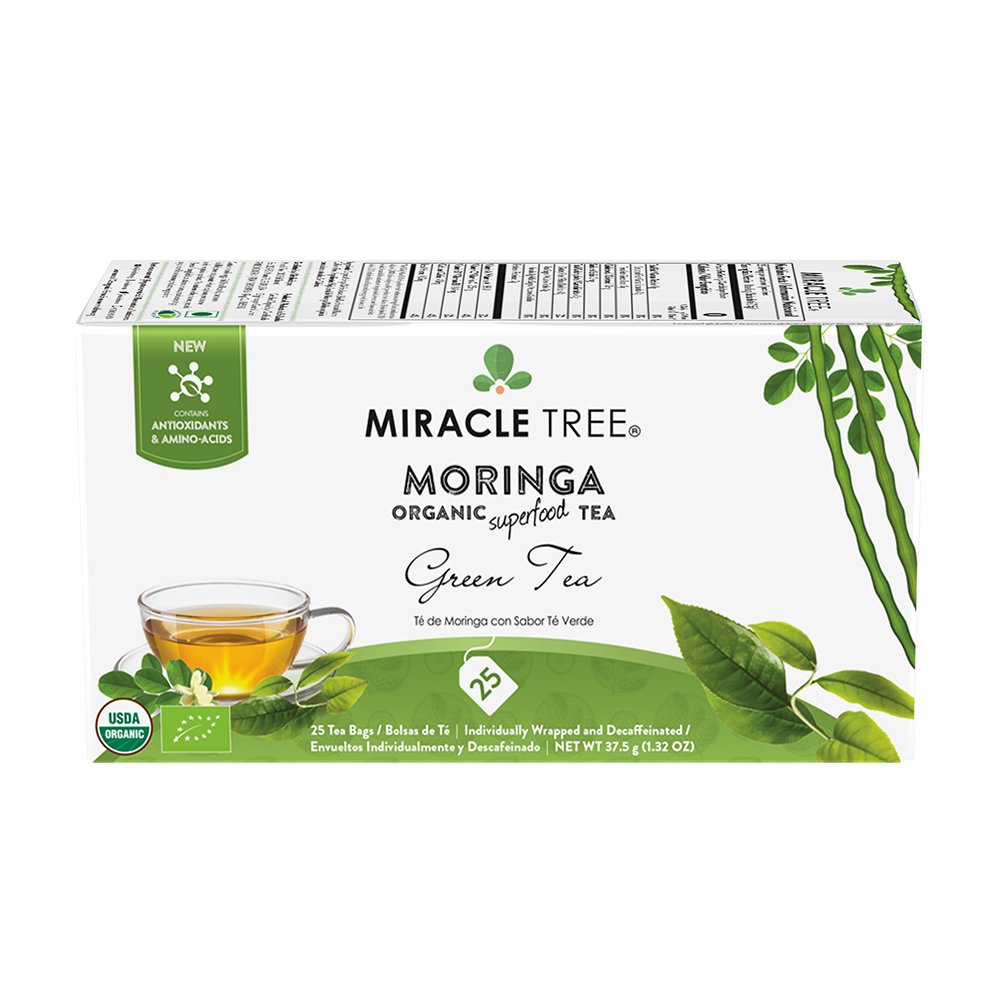 Miracle Tree Organic Decaffeinated Moringa Green Tea Bags, 25 ct