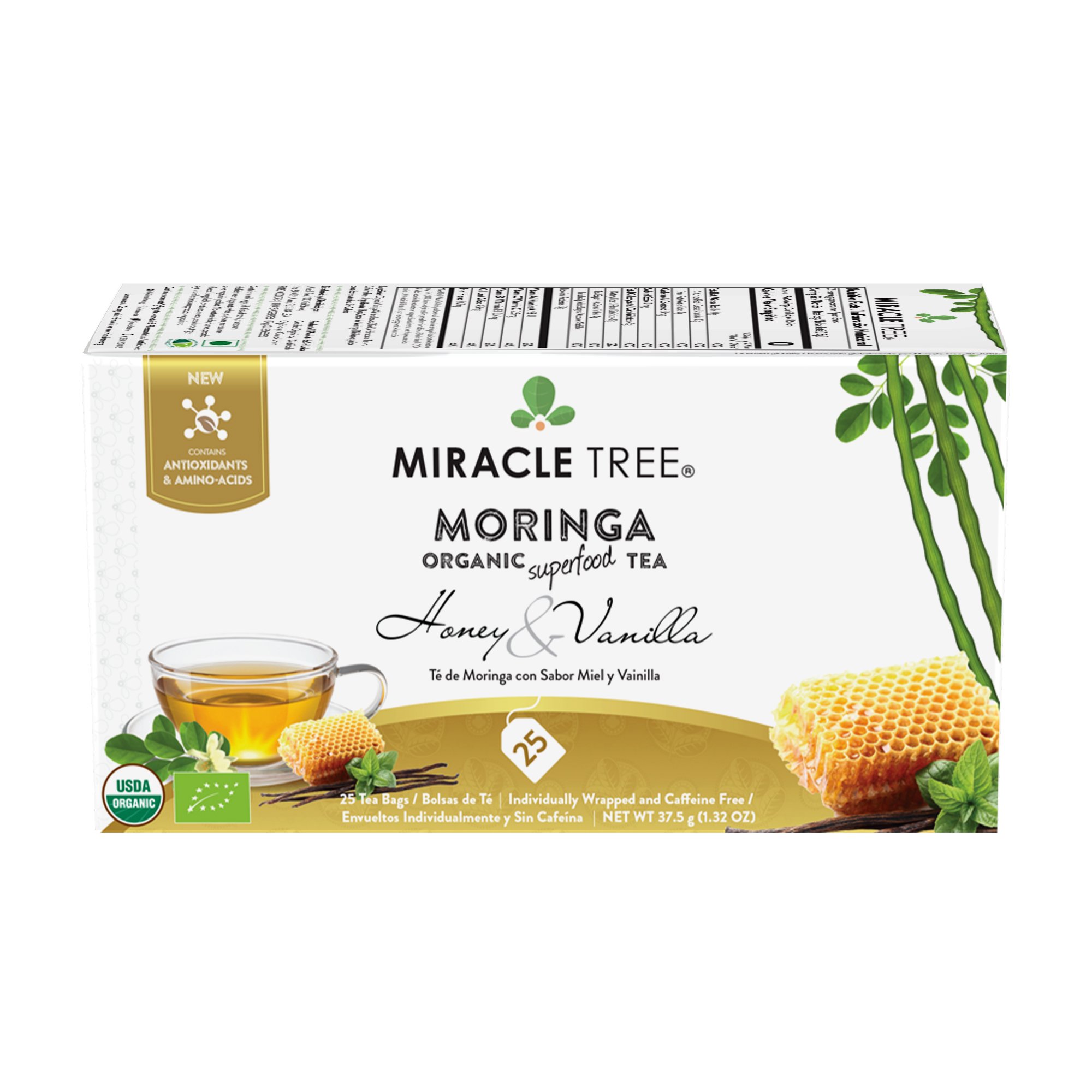Miracle Tree Organic Honey & Vanilla Moringa Tea Bags, 25 ct