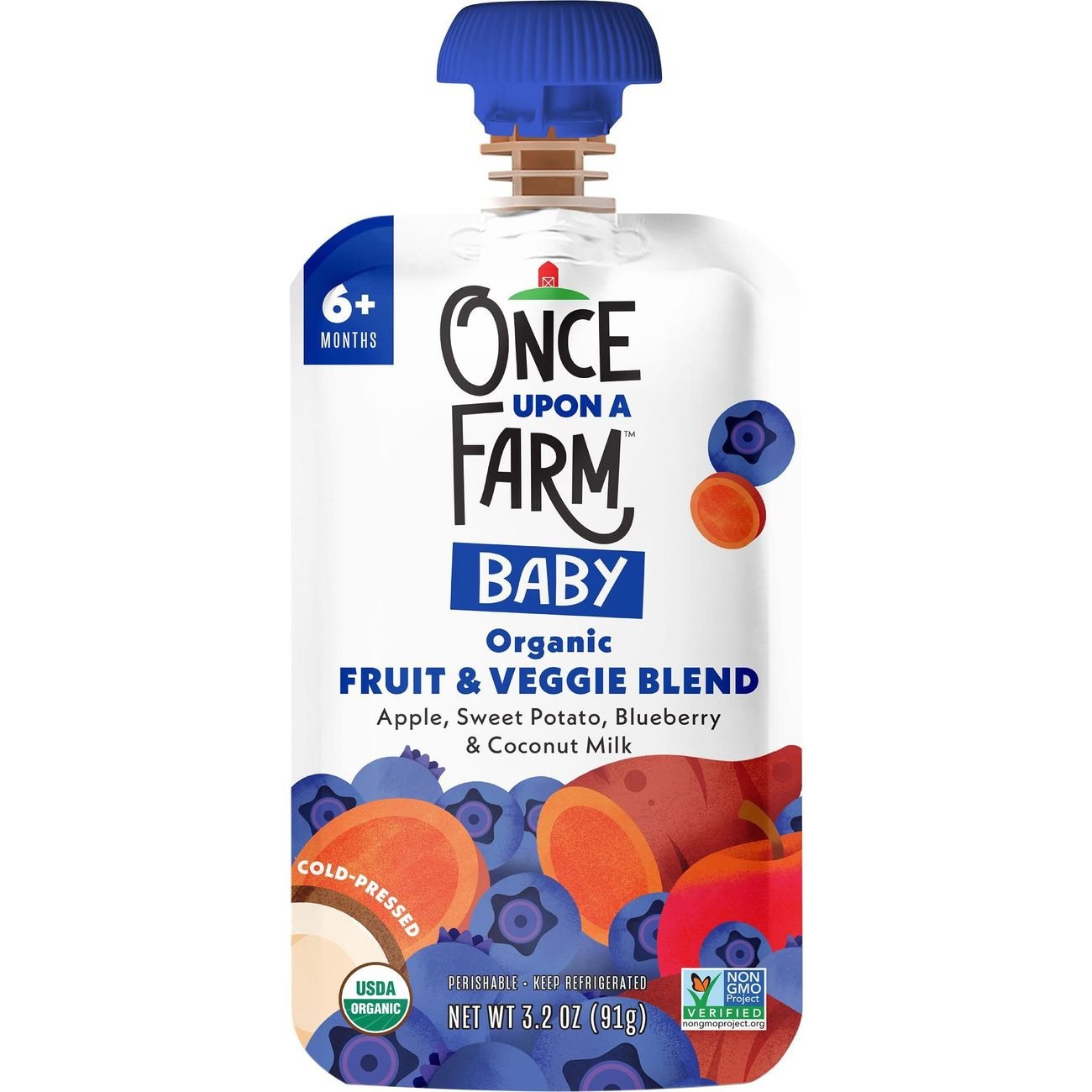 Once Upon a Farm Organic Baby Food Pouch Apple Sweet Potato Blueberry