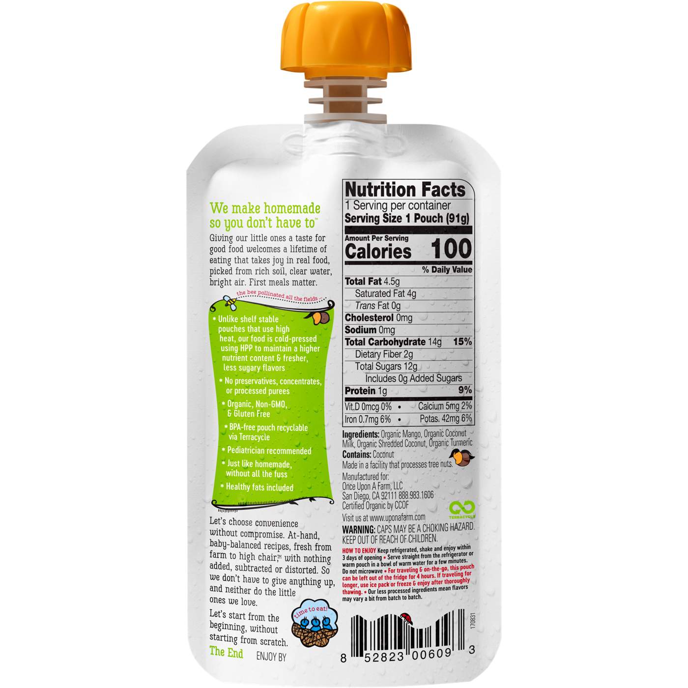 Once Upon a Farm Organic Baby Food Pouch - Mango Coconut & Carrot; image 2 of 2