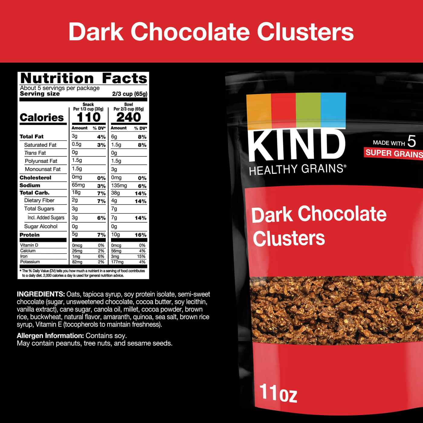 Kind Healthy Grains 10g Protein Granola Dark Chocolate Clusters