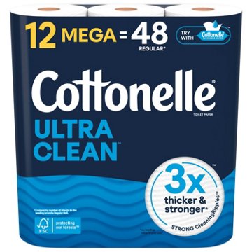 Cottonelle Ultra Clean Strong Toilet Paper, 12 Rolls