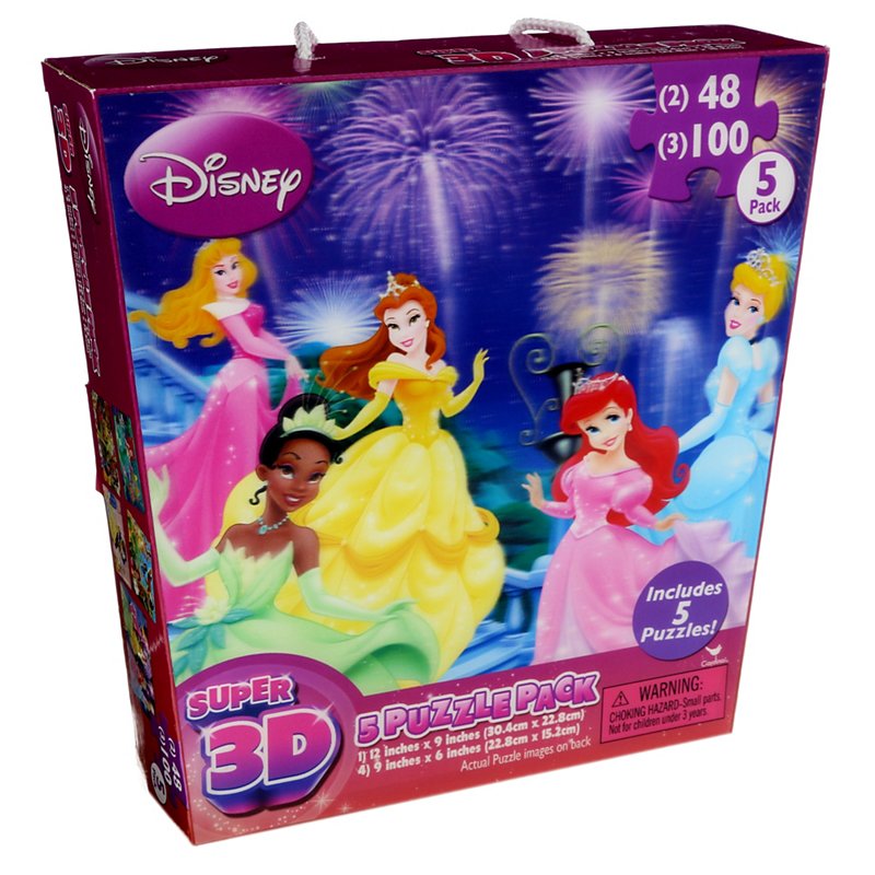 Disney  Princess 12 Puzzle Box 5-63 pc 5-48 pc 2-100 pc New 