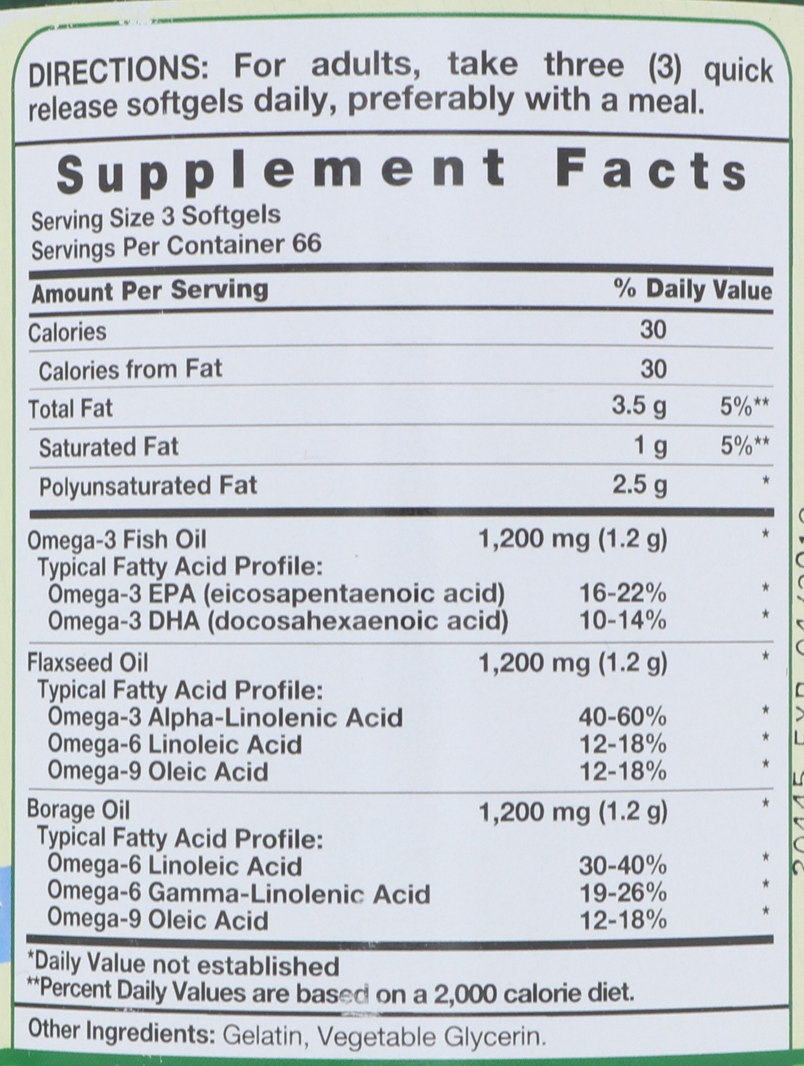 Nature s Truth Triple Omega 3 6 9 Fish Flax Borage 3600 Mg