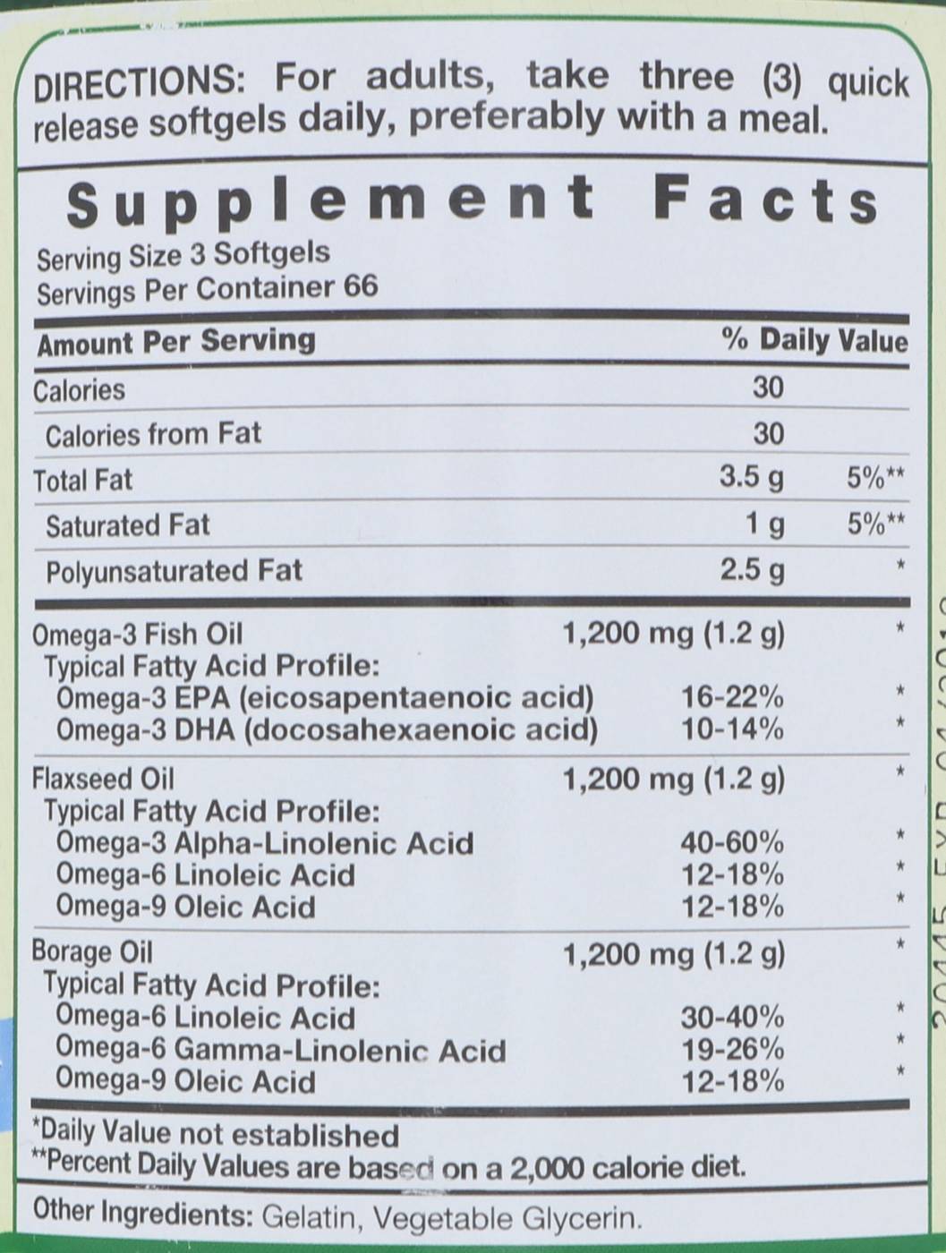 Nature's Truth Triple Omega 3-6-9 Fish Flax Borage 3600 Mg Softgels; image 2 of 2