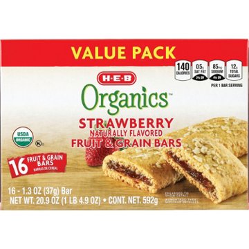 H-E-B Organics Fruit & Grain Bars - Strawberry, Value Pack, 16 ct