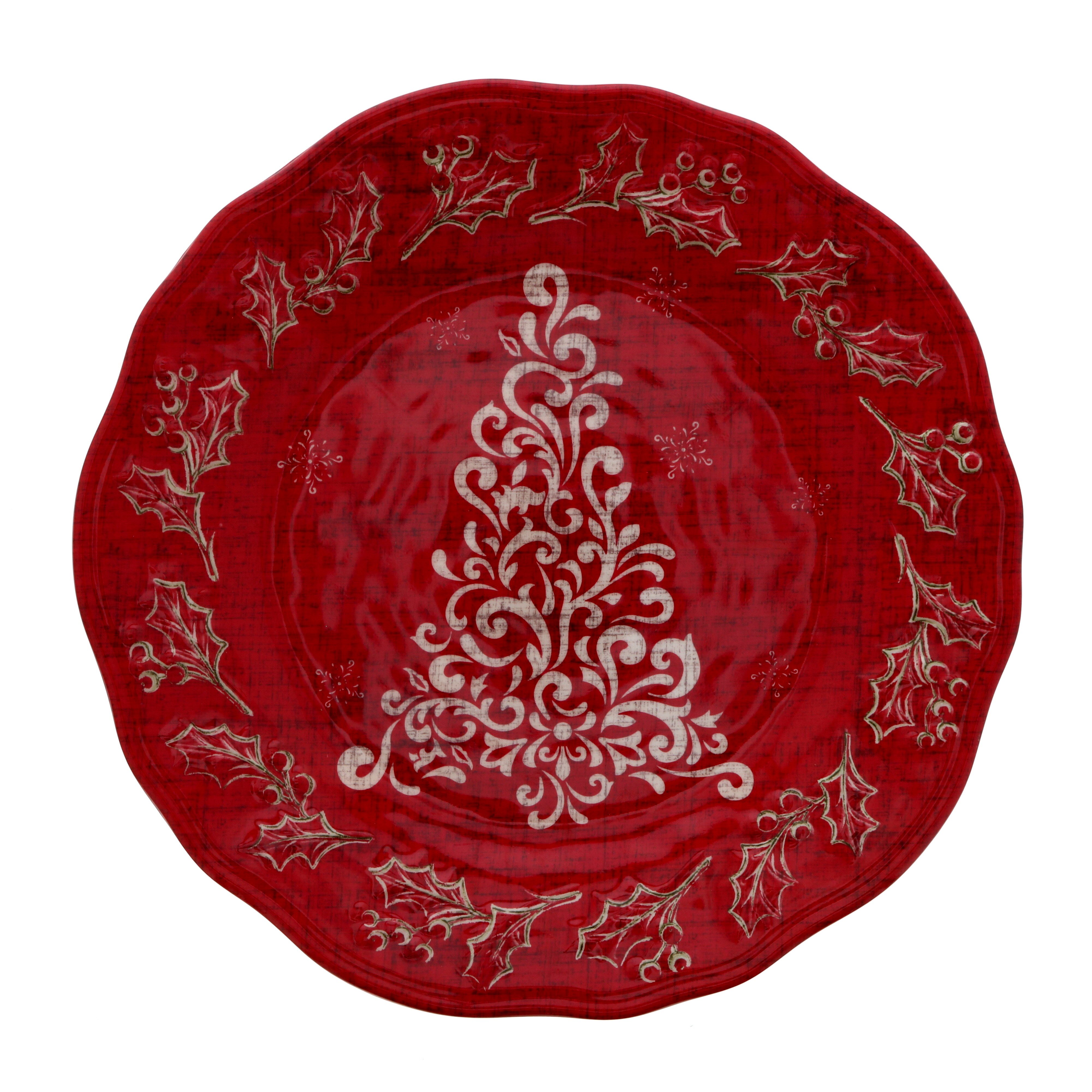 Dining Style Christmas Scroll Tree 9" Red Melamine Salad Plate Shop