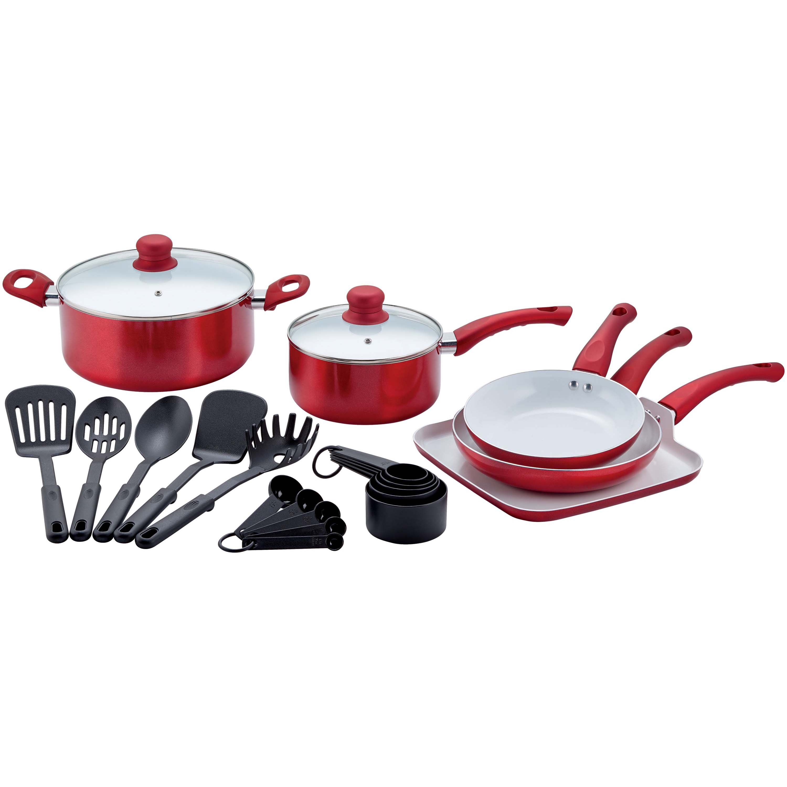 chefstyle Red Metallic NonStick Ceramic Cookware Set Shop Cookware at HEB