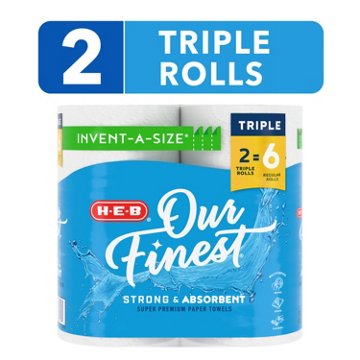 H-E-B Our Finest Invent-a-Size Paper Towels, 2 Triple Rolls