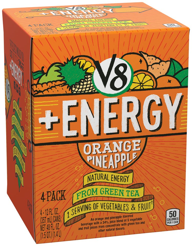 V8 +Energy Orange Pineapple 12 oz Cans Shop Juice at HEB