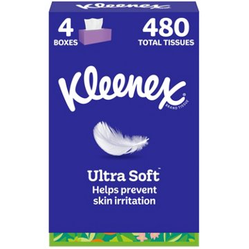 Kleenex Ultra Soft Facial Tissues Flat Boxes 3 Ply, 4 pk, 480 ct
