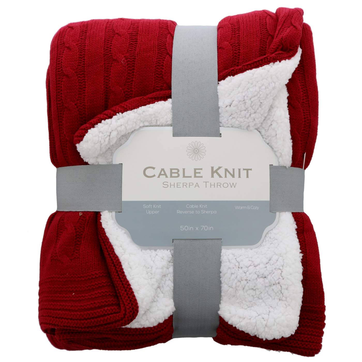 Crest Mills Cable Knit Sherpa Throw Blankets, Assorted Colors; image 1 of 4