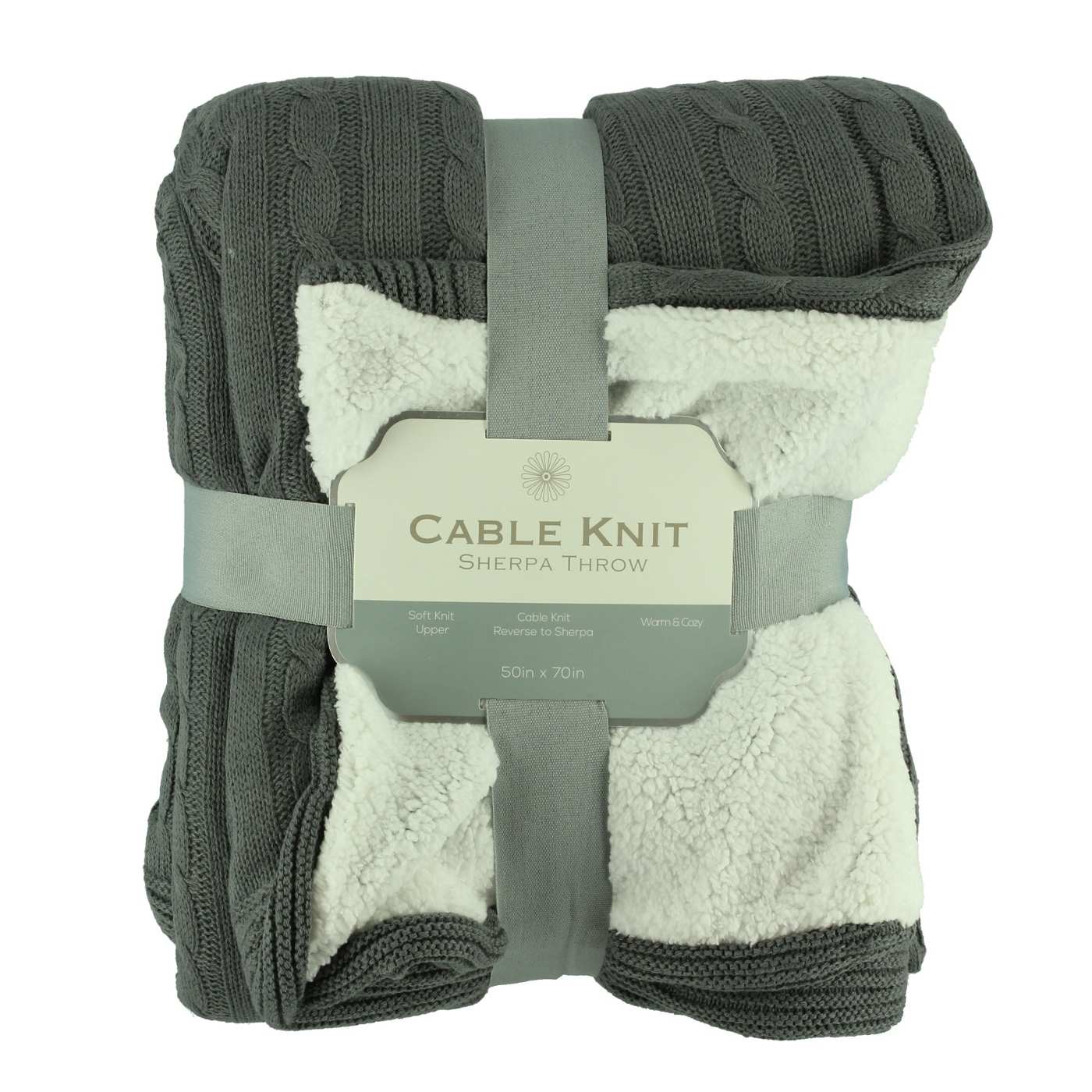 Crest Mills Cable Knit Sherpa Throw Blankets, Assorted Colors; image 2 of 4