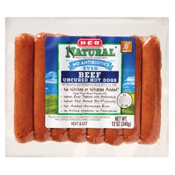 H-E-B Natural Uncured Beef Hot Dogs, 8 ct
