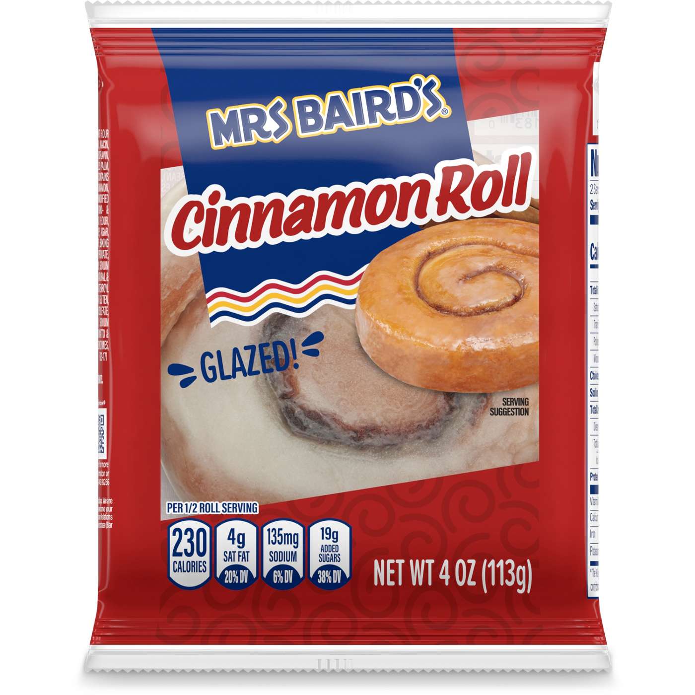 Mrs Baird's Glazed Cinnamon Roll Individually Wrapped; image 1 of 3