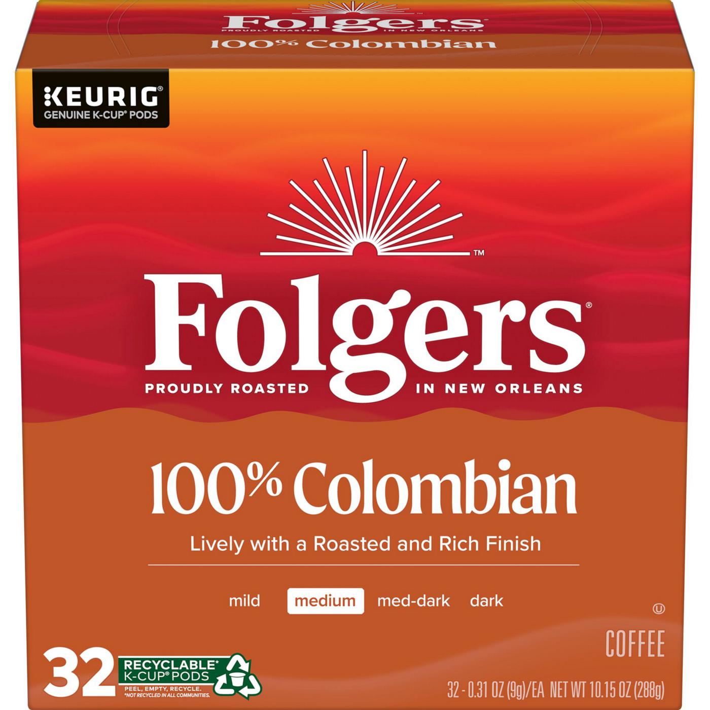 Folgers 100% Colombian Medium Roast Single Serve Coffee K Cups; image 1 of 2