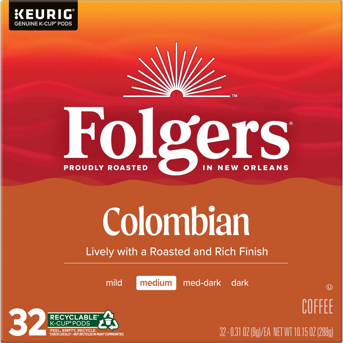 Folgers 100% Colombian Medium Roast Single Serve Coffee K Cups; image 1 of 2