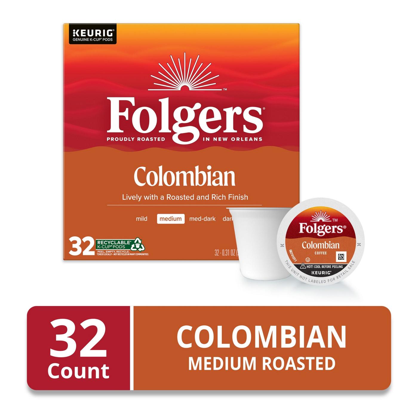 Folgers 100% Colombian Medium Roast Single Serve Coffee K Cups; image 8 of 8