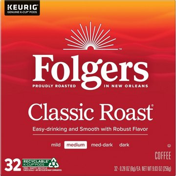 Folgers Classic Roast Medium Roast Single Serve Coffee K Cups, 32 ct