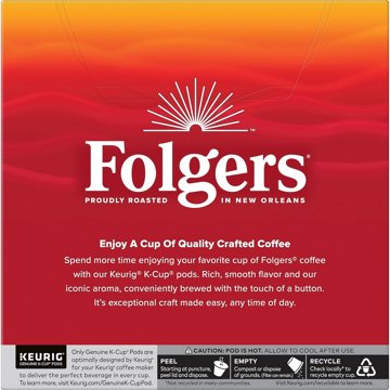 Folgers Classic Roast Medium Roast Single Serve Coffee K Cups, 32 ct