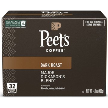 Peet's Coffee Major Dickason's Blend Dark Roast Single Serve Coffee Pods, 32 ct
