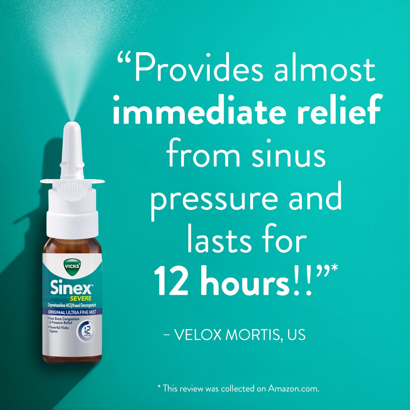 Vicks Sinex SEVERE Nasal Spray, Original Ultra Fine Mist, Decongestant Medicine; image 9 of 10