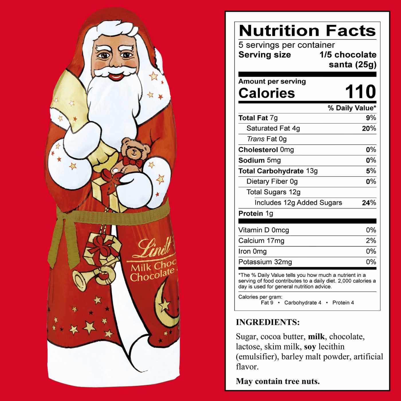 Lindt Hollow Milk Chocolate Santa Christmas Candy; image 2 of 2