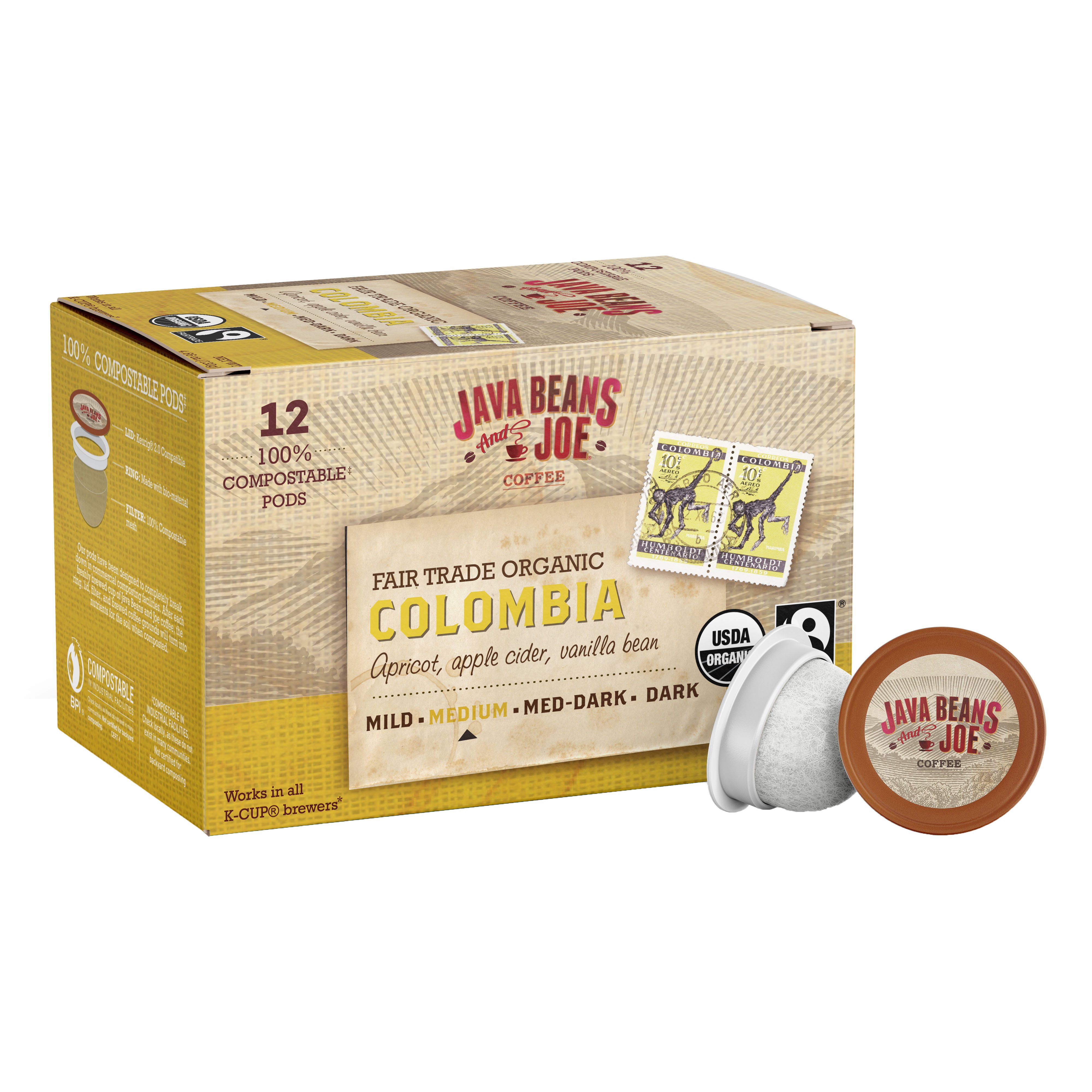 Java Beans & Joe Fairtrade Organic Colombia Medium Roast Single Serve Coffee Cups Shop Coffee