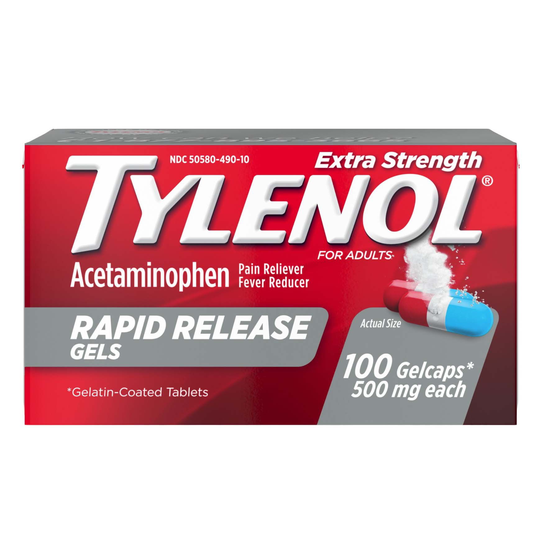 Tylenol Extra Strength Acetaminophen Rapid Release Gels, 100 ct