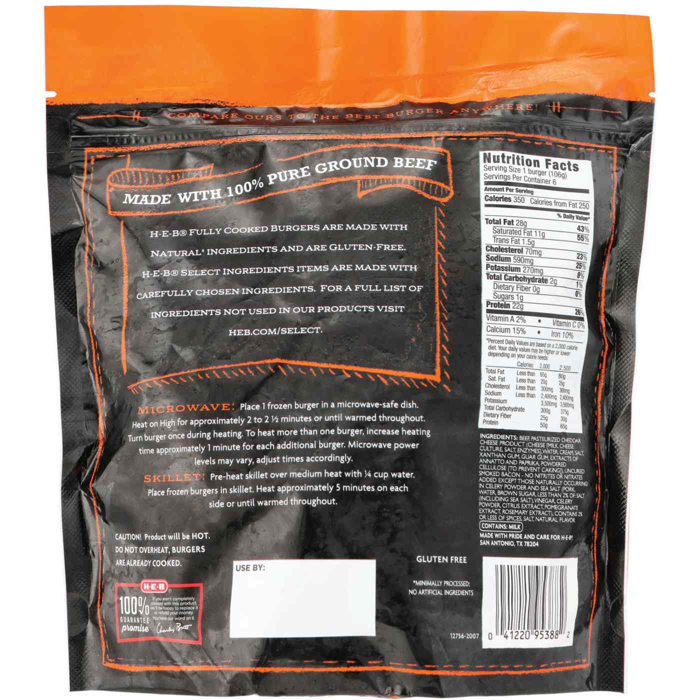 H-E-B Fully Cooked Frozen Uncured Bacon Cheese Beef Burgers; image 2 of 2