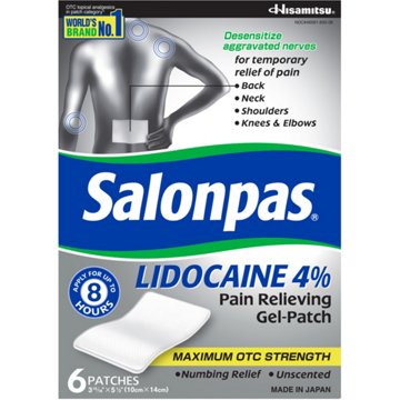 Salonpas Lidocaine 4% Pain Relieving Gel-patch, 6 ct