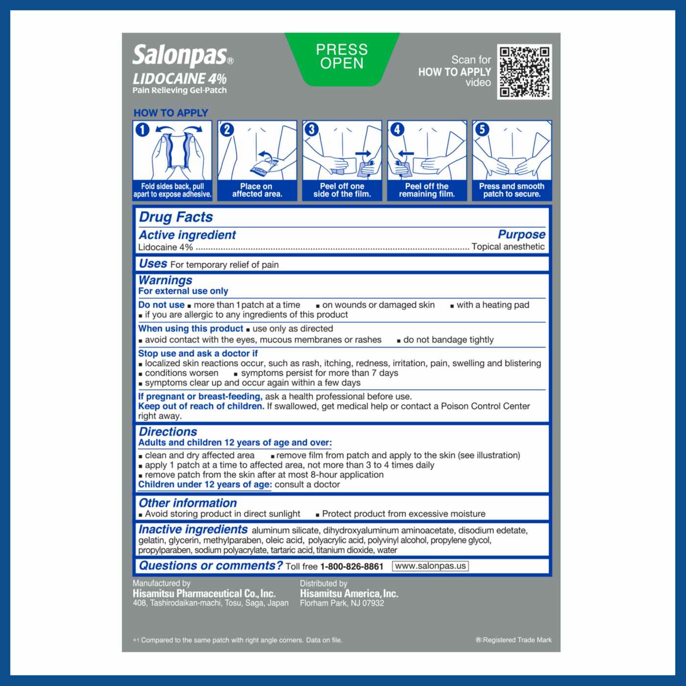 Salonpas Lidocaine 4% Pain Relieving Gel-patch; image 3 of 4