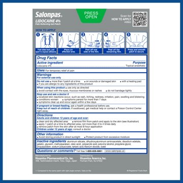 Salonpas Lidocaine 4% Pain Relieving Gel-patch, 6 ct