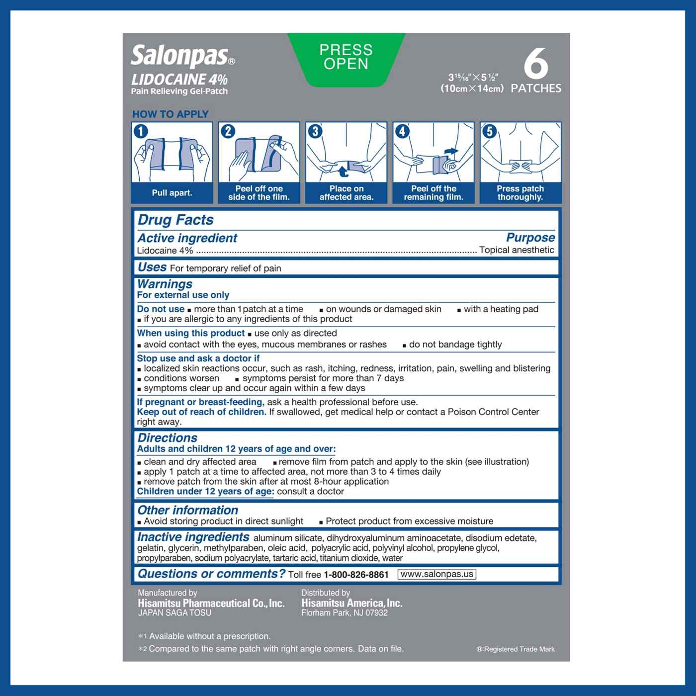 Salonpas Lidocaine 4% Pain Relieving Gel-patch; image 4 of 6