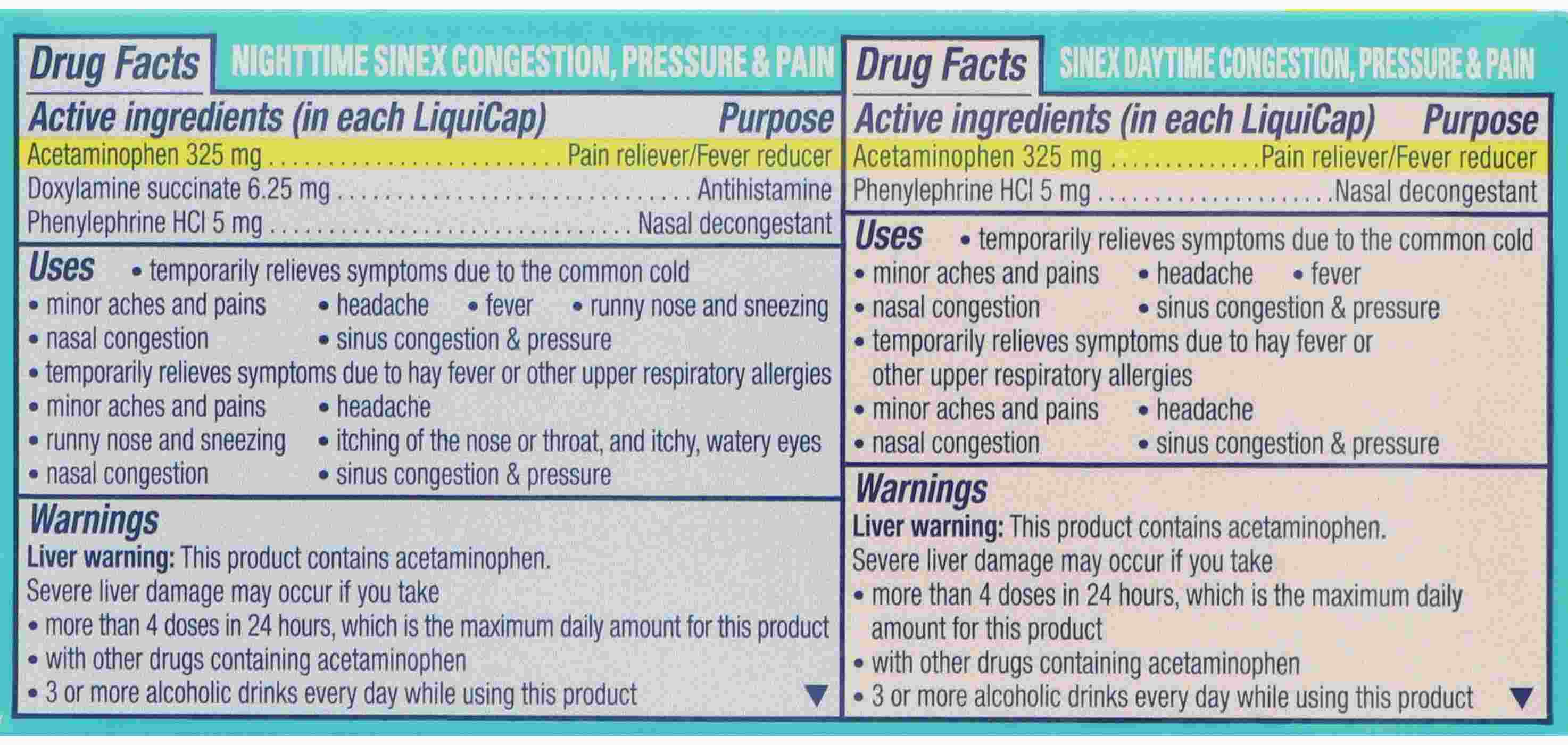 Vicks Sinex Daytime & Nightime Congestion, Pressure & Pain Relief LiquiCaps; image 4 of 4