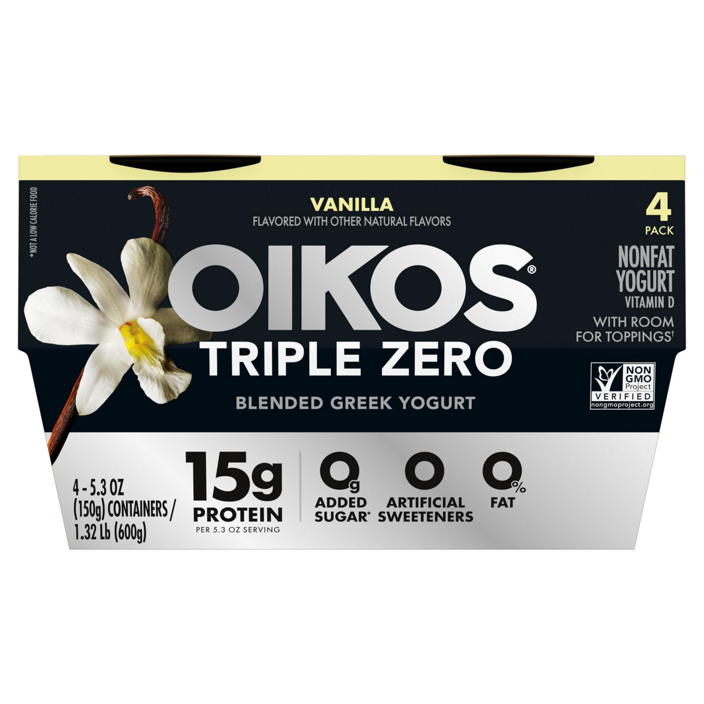 Oikos Triple Zero Greek Yogurt Vanilla 15G Protein, 0 Added Sugar; image 1 of 8