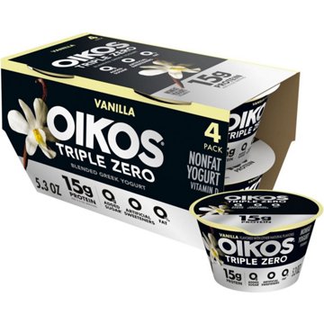 Oikos Triple Zero 15g Protein Sugar Free Blended 4 pk Greek Yogurt - Vanilla, 5.3 oz