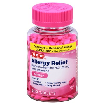 H-E-B Allergy Relief Diphenhydramine Antihistamine Tablets – 25 mg, 600 ct
