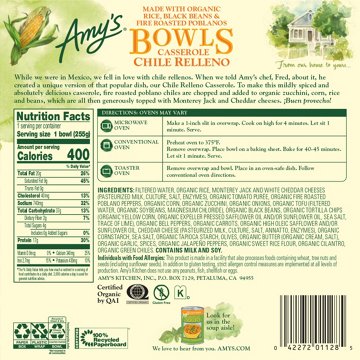 Amy's 17g Protein Chile Relleno Casserole Bowl