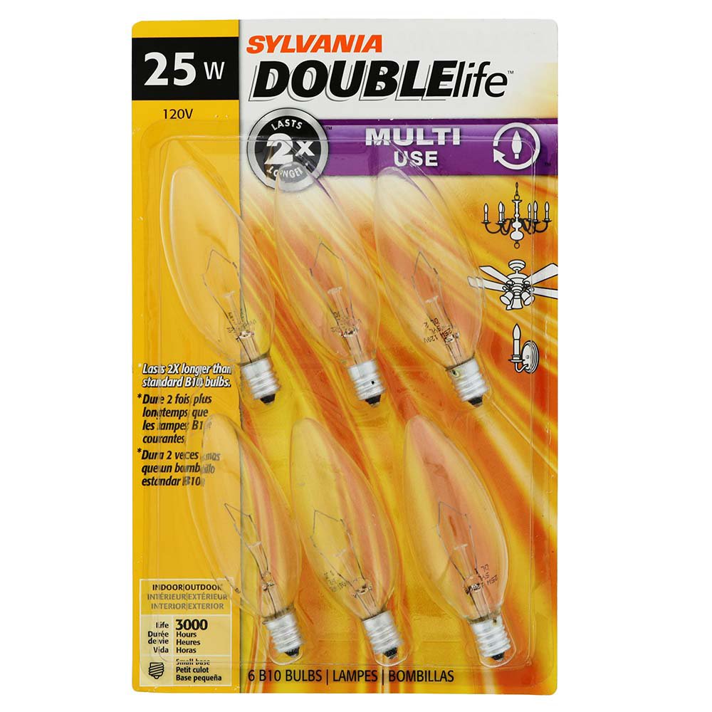 Sylvania 25Watt Light Bulb, B10, E12, Candelabra Base, Clear Shop