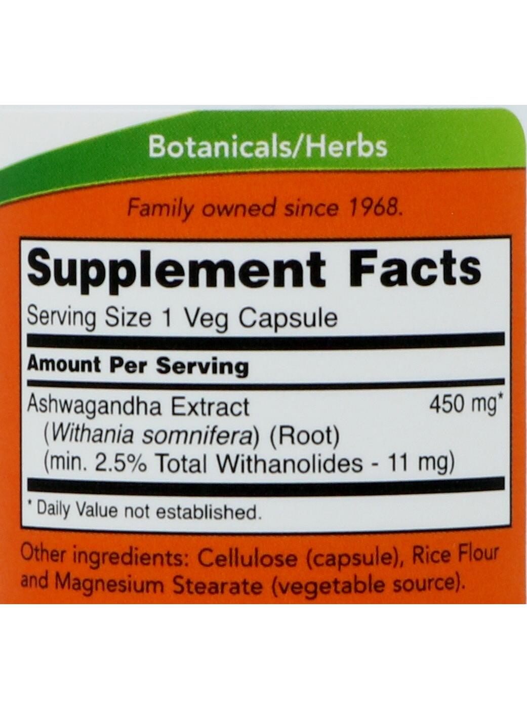 NOW Ashwagandha 450mg Veg Capsules; image 2 of 2