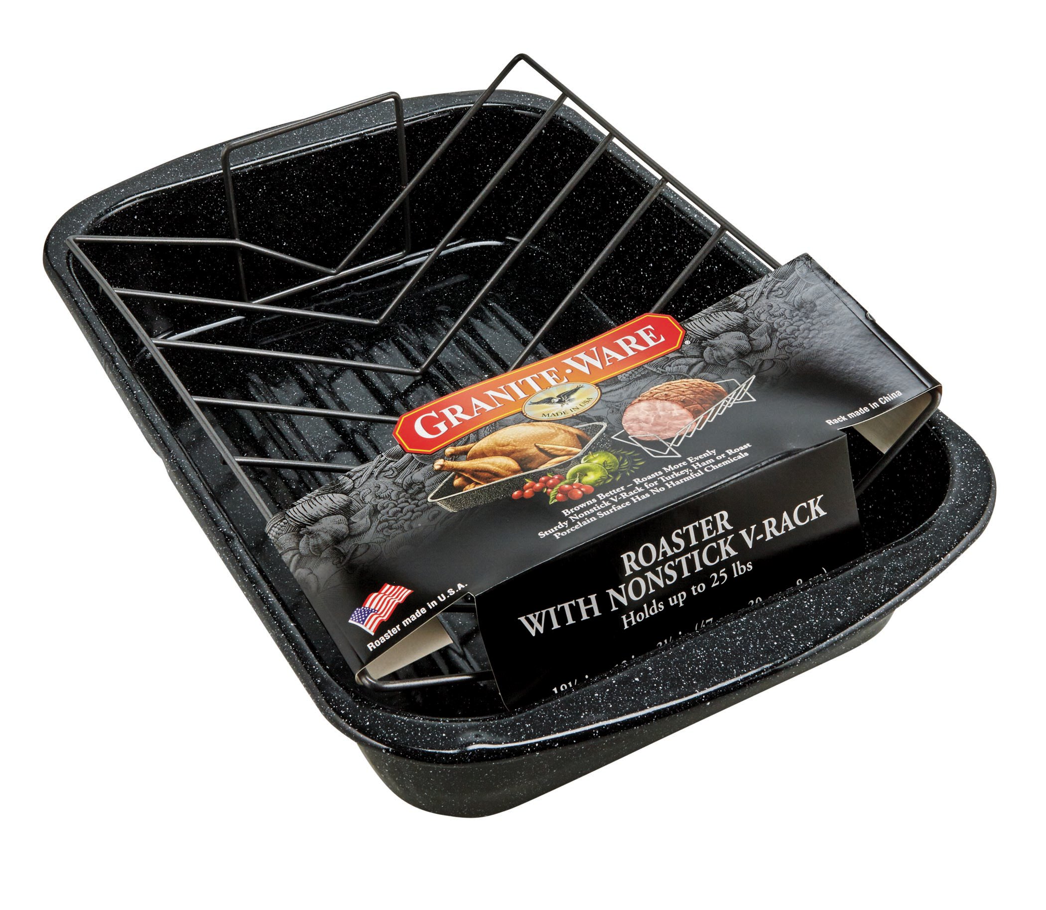 Granite Ware 19" Open Roaster with VRack Shop Bakeware at HEB