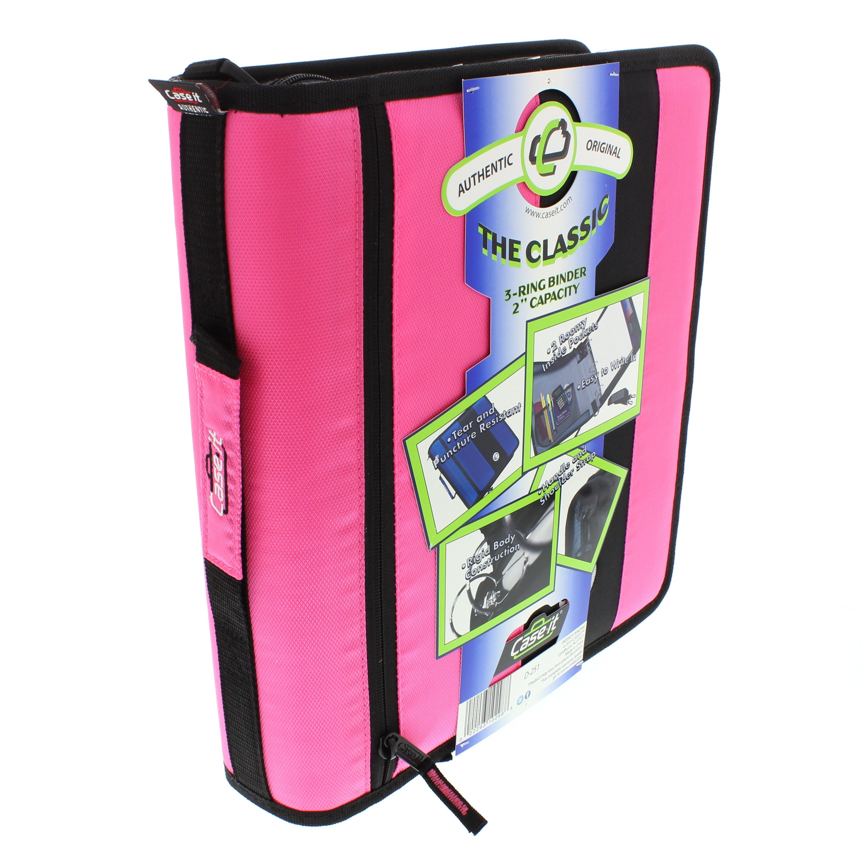CaseIt The Classic 2" Zipper Binder with Strap, Pink Shop School