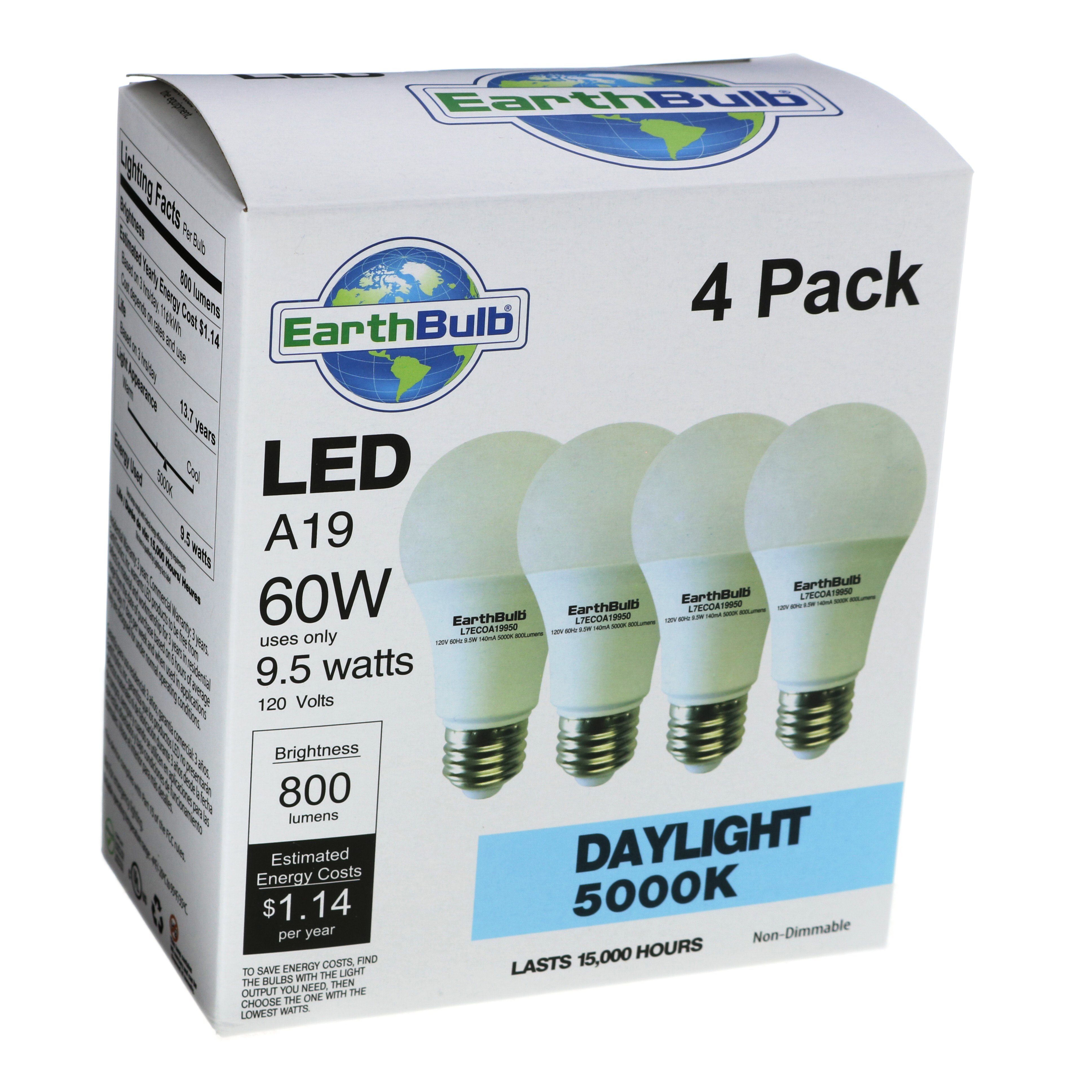 EarthTronics 800 Lumens 9.5 Watt A19 LED Daylight EarthBulbs Shop