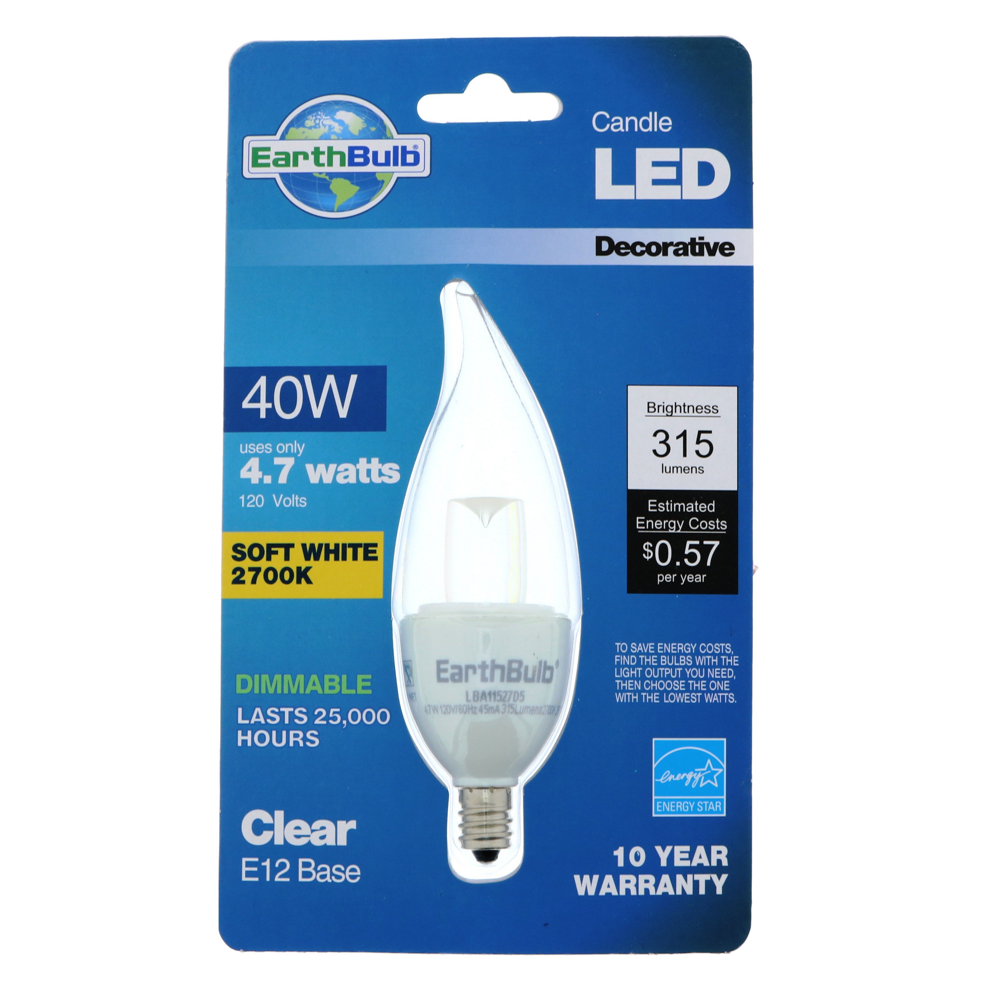 EarthBulb BA11 40-Watt Soft White Clear Candle LED Light Bulb - Shop ...