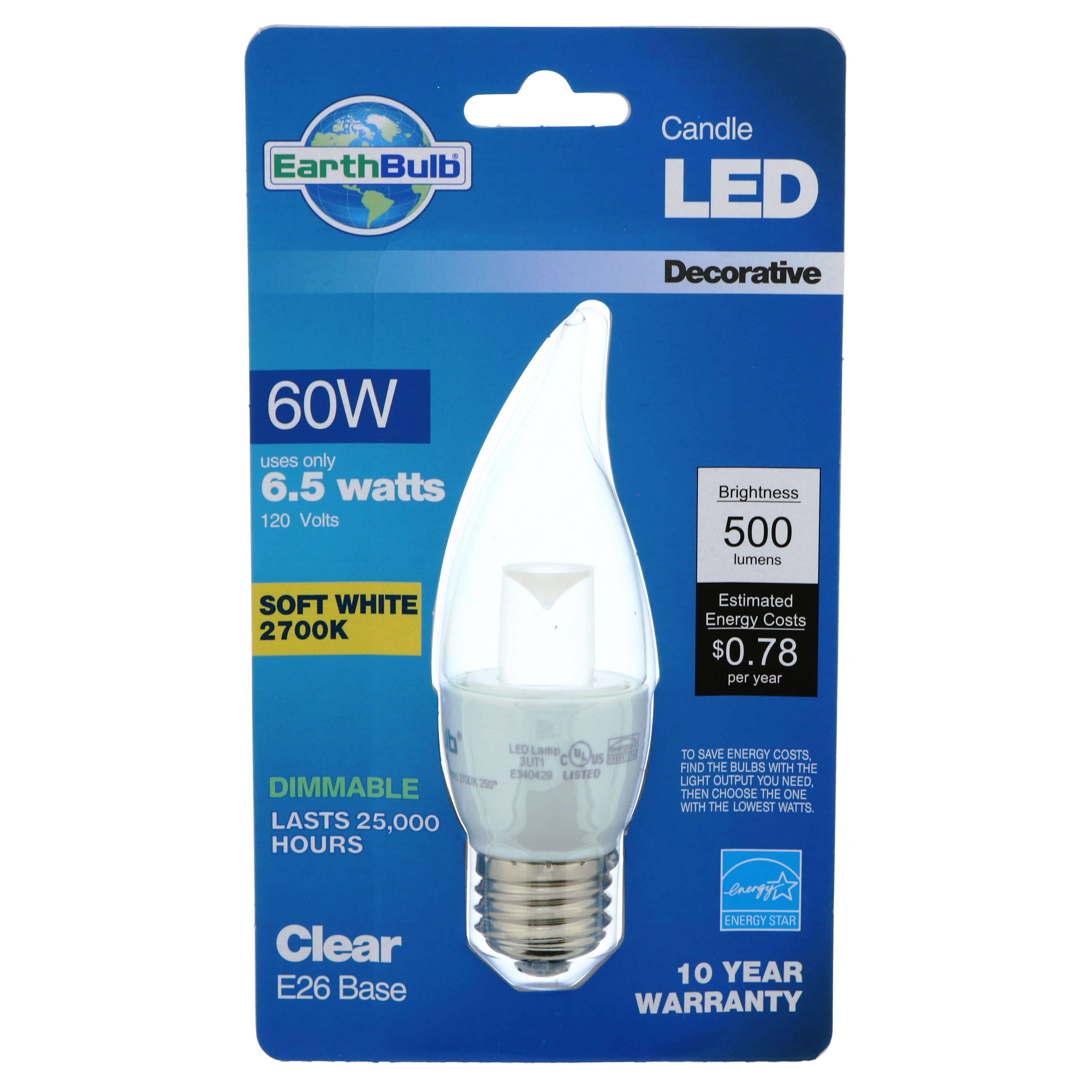 EarthBulb BA13 60Watt Soft White Clear Candle LED Light Bulb Shop