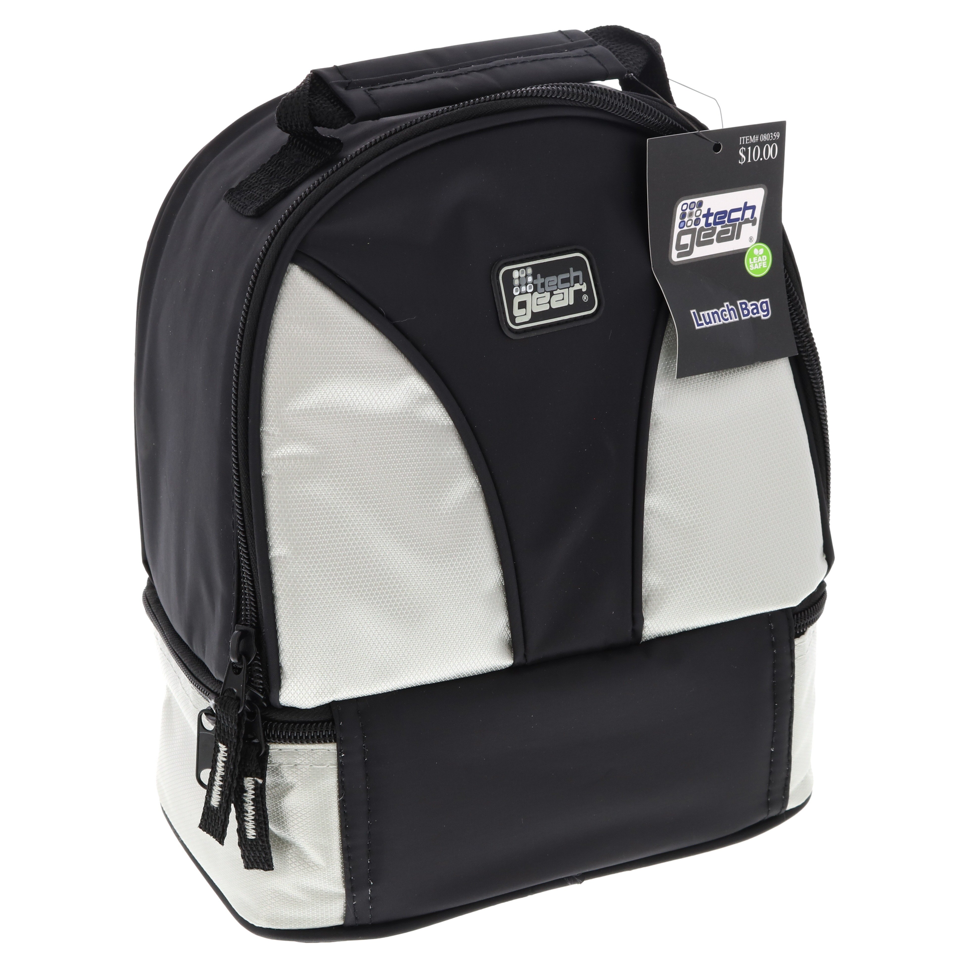 Tech Gear 2 Compartment Lunch Bag, Grey & Black Shop Lunch Boxes at HEB