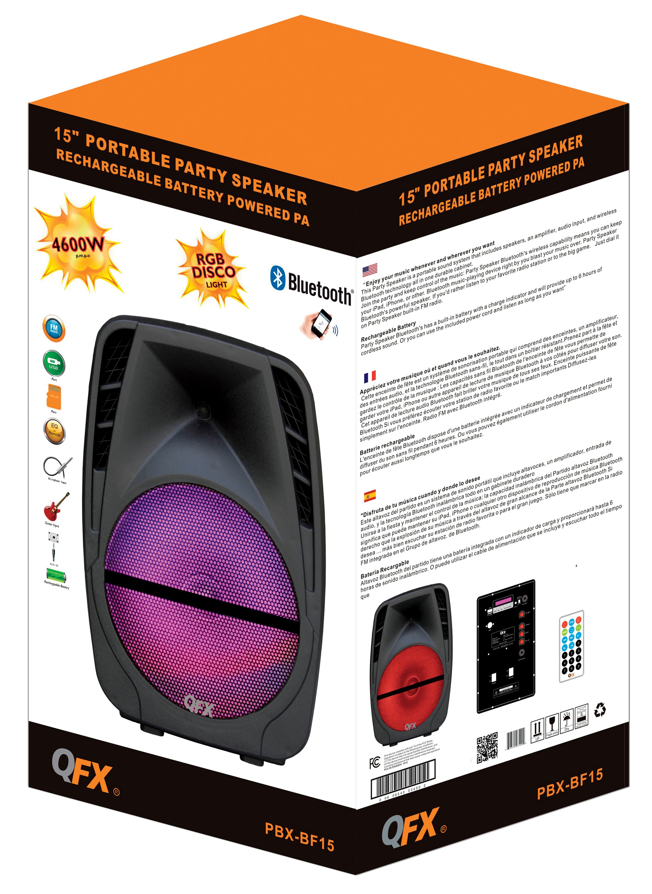 RISEBASS 15W Portable Bluetooth Speaker Mini With FM Radio, TWS, AUX, SD - Party Light