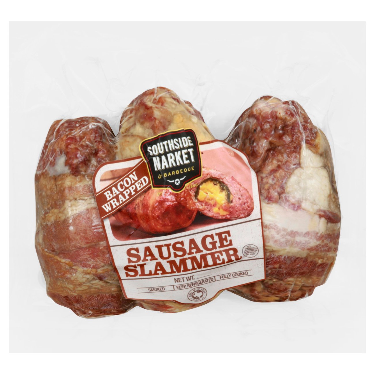 Southside Market & Barbeque Fully Cooked Bacon-Wrapped Smoked Sausage Slammers, 3 ct